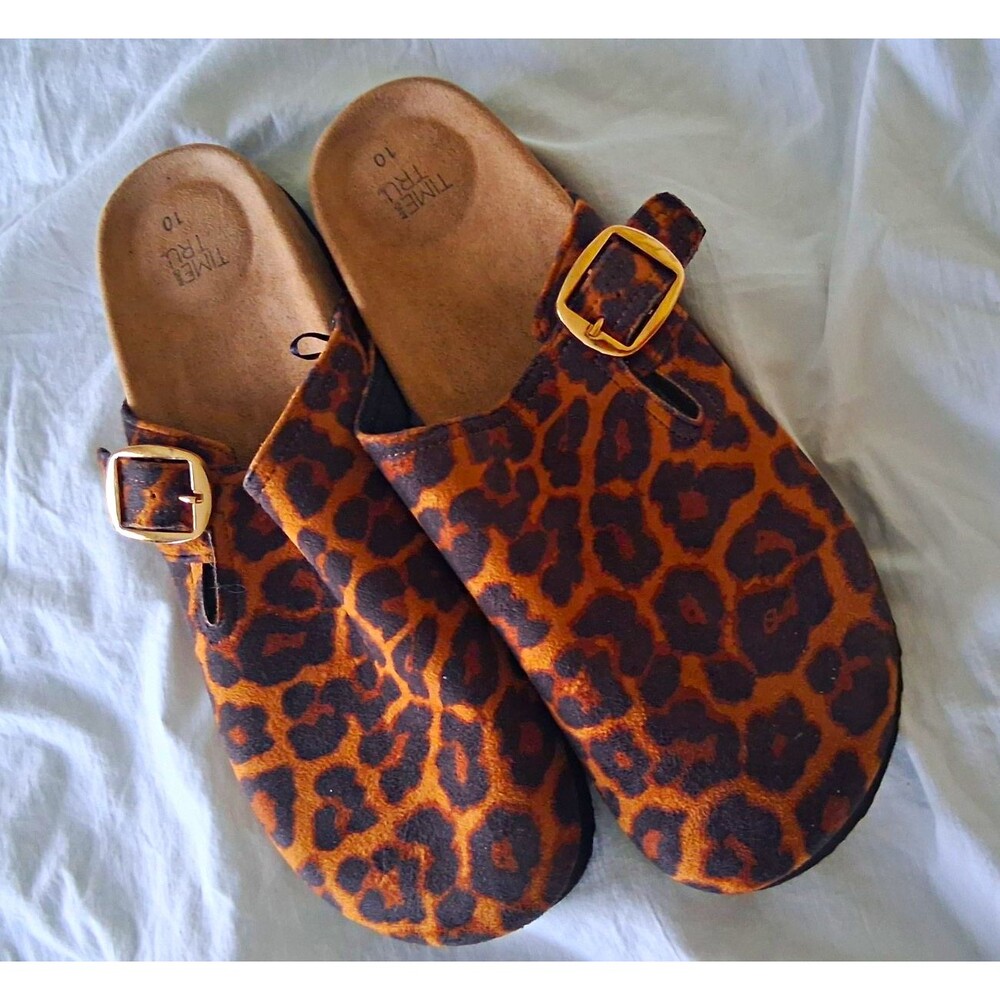 Time and Tru Women’s Animal Print Slide Sandals Buckle Adjustable Decor Strap 10